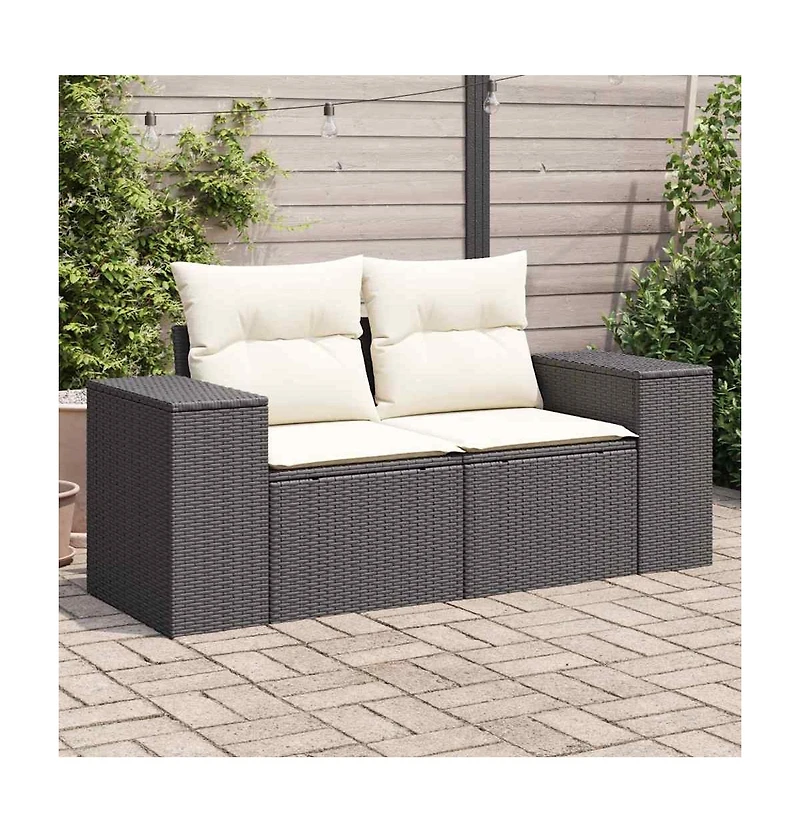 Garden Sofa Black, Cream White Poly Rattan 2-Seater Modular