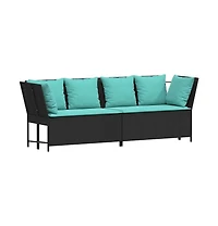 Patio Sofa with Cushions Black Poly Rattan