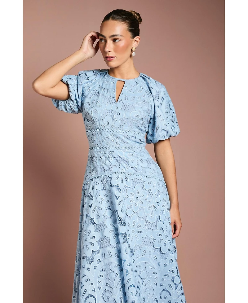 Coast Women's Lace Hanky Hem Puff Sleeve Dress