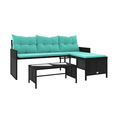 Garden Sofa Black sofa with blue cushions