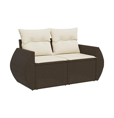 Garden Sofa Brown Pe Rattan, Powder-Coated Steel, Polyester