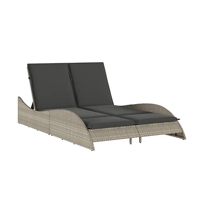 Patio Sun Lounger Light Gray Pe Rattan, Powder-Coated Steel Double