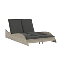Patio Sun Lounger Light Gray Pe Rattan, Powder-Coated Steel Double