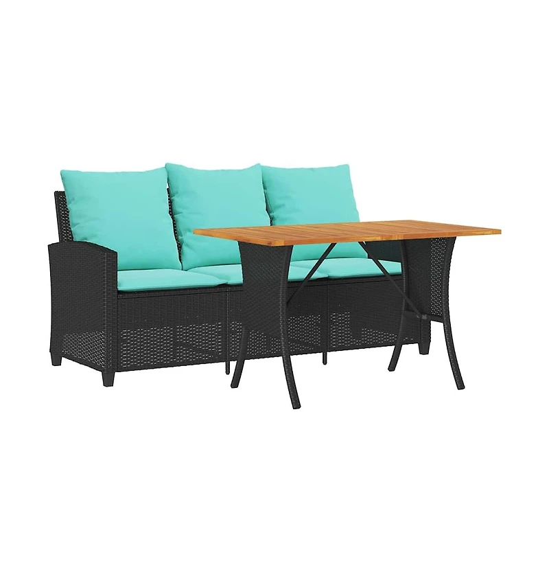 Patio Sofa -Seater with Cushions&Table Poly Rattan