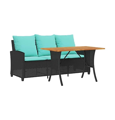 Patio Sofa -Seater with Cushions&Table Poly Rattan