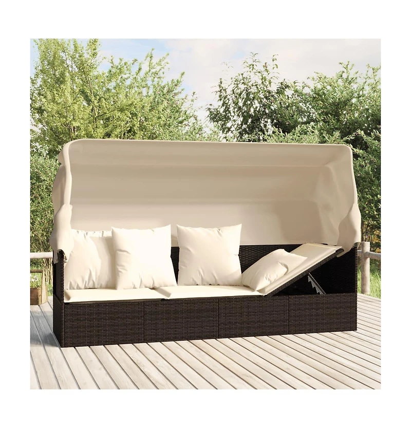 Outdoor Lounge Bed Brown Poly rattan Large Adjustable Armrests