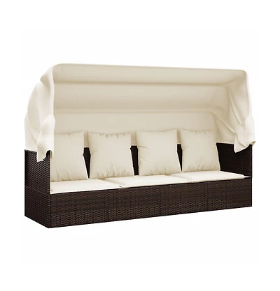 Outdoor Lounge Bed Brown Poly rattan Large Adjustable Armrests