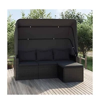 3-seater Garden Sofa Black Pe rattan, powder-coated steel Large