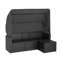 3-seater Garden Sofa Black Pe rattan, powder-coated steel Large