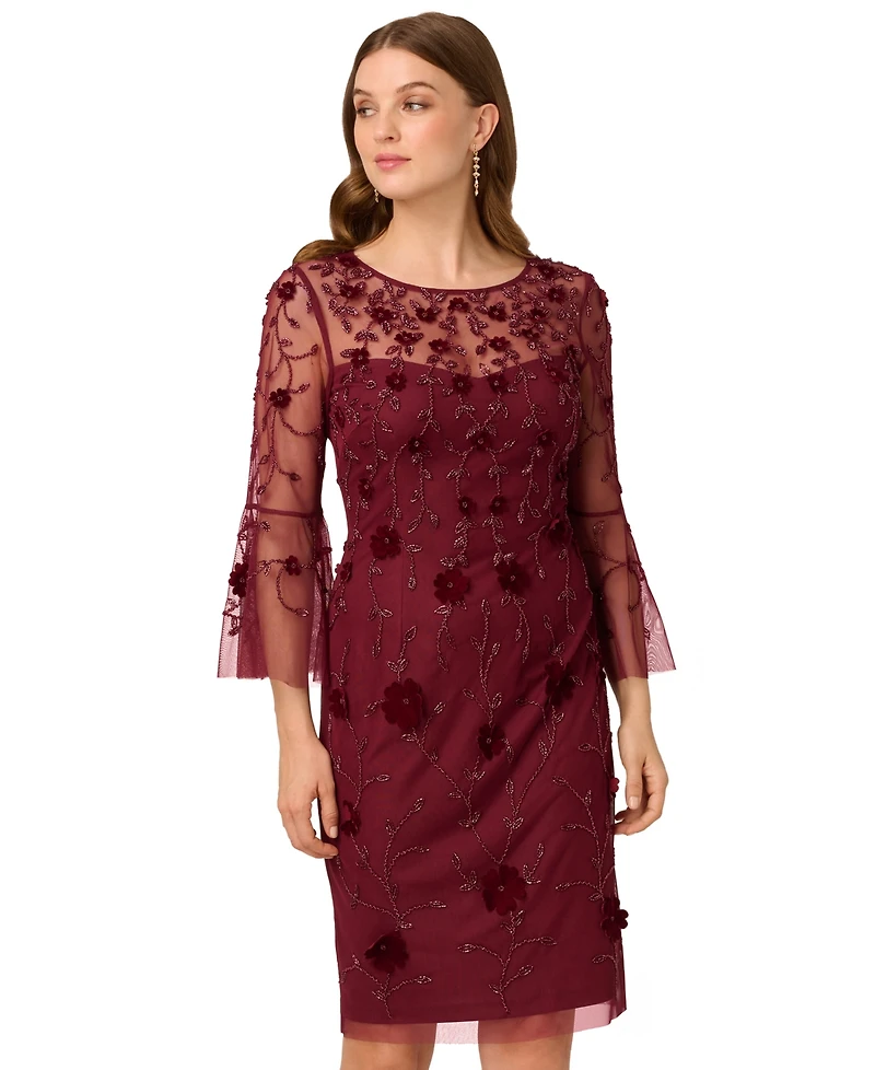Adrianna Papell Women's Beaded Velvet Boat Neck Sheath Dress