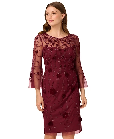 Adrianna Papell Women's Beaded Velvet Boat Neck Sheath Dress