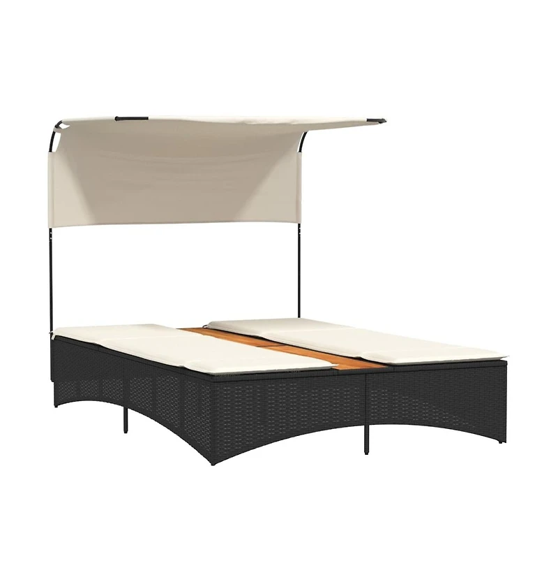 vidaXL Patio Double Sun Lounger Black Pe rattan Double