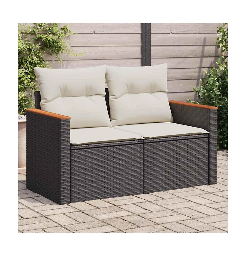 vidaXL Garden Sofa Black and Cream White