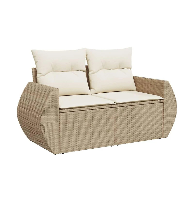 vidaXL Garden Sofa Beige Pe Rattan, Powder-Coated Steel 2-seater Modular