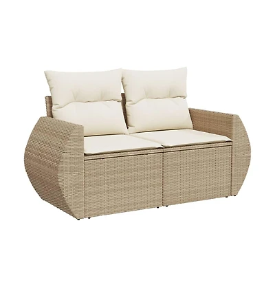 vidaXL Garden Sofa Beige Pe Rattan, Powder-Coated Steel 2-seater Modular