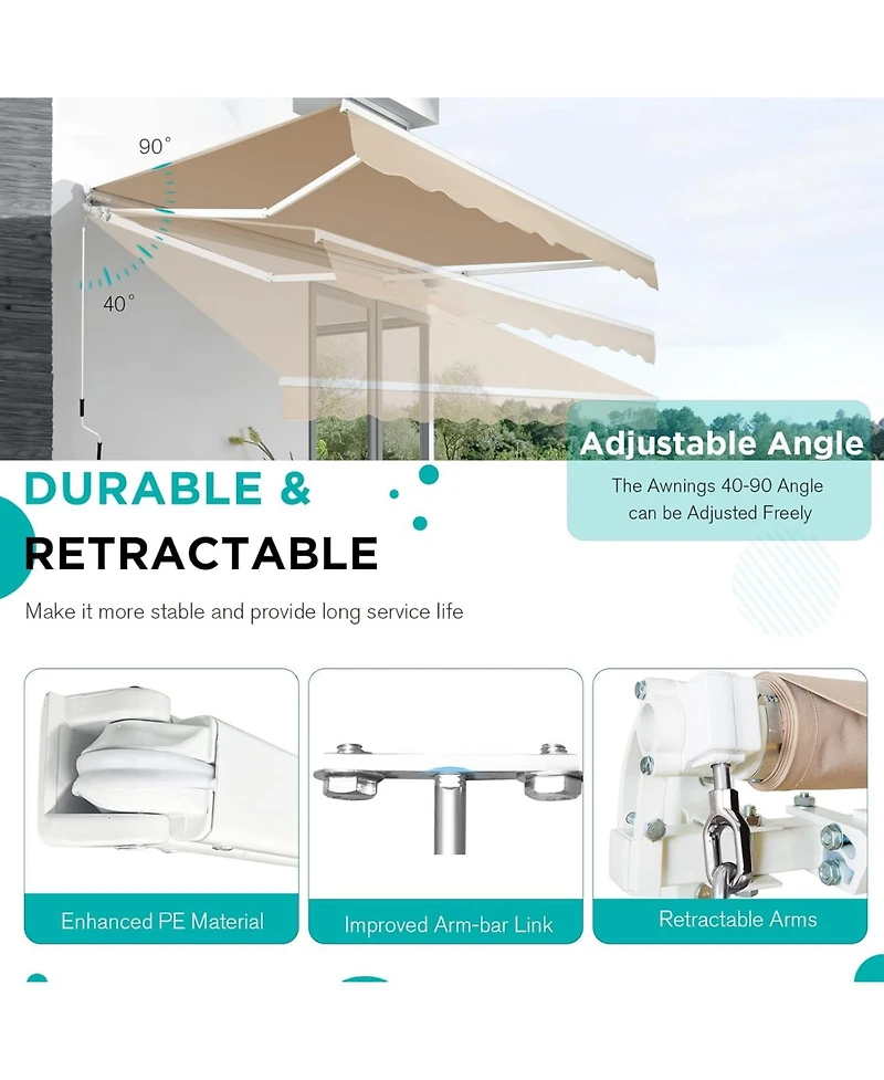 Aecojoy 13'x10' Manual Retractable Awning Sun Shade, Patio Canopy