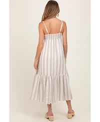 Pinkblush Beige Wide Stripe Linen Blend Sleeveless Maternity Maxi Dress