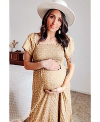 Pinkblush Maternity Mustard Floral Smocked Maxi Dress