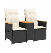 Reclining Garden Sofa Black Pe rattan 2-seater