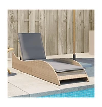 Patio Sun Lounger Beige Pe Rattan, Powder-Coated Steel Extra Long