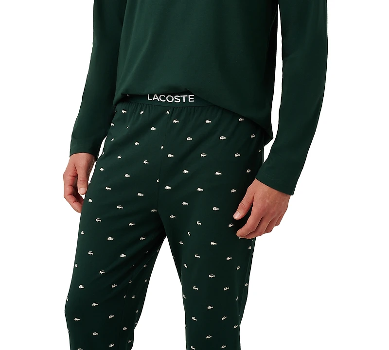Lacoste Men's 2-Piece Jersey Crewneck Top and Pants Pajama Set