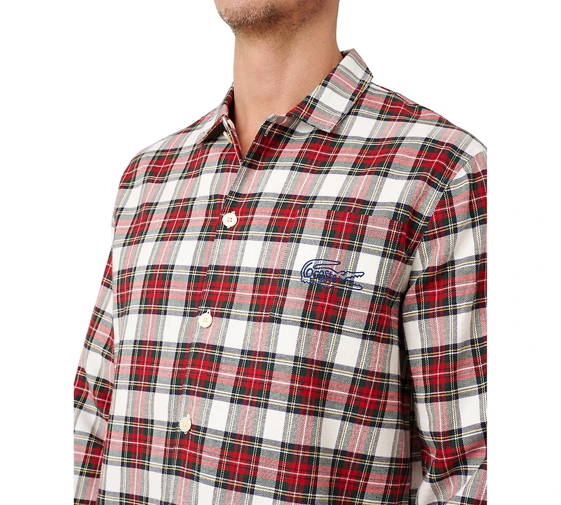 Lacoste Men's 2-Piece Flannel Crewneck Top and Pajama Set