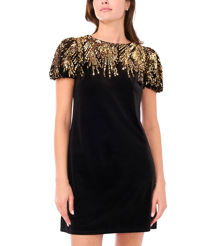 CeCe Women's Puffy Scoop Neck Short Sleeve Dress