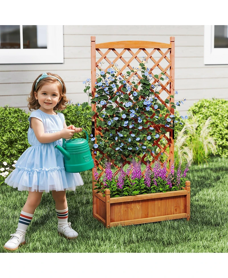 Gymax 60'' Tall Raised Garden Bed w/ Diamond Lattice Trellis Drainage Holes Outdoor