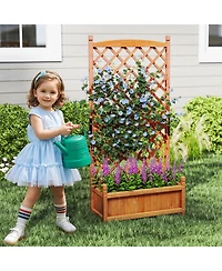 Gymax 60'' Tall Raised Garden Bed w/ Diamond Lattice Trellis Drainage Holes Outdoor