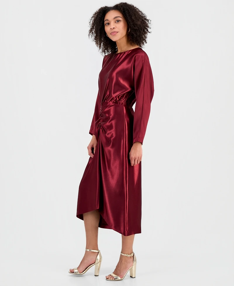 julia jordan Women's Ruched Dolman-Sleeve Boat-Neck Midi Dress