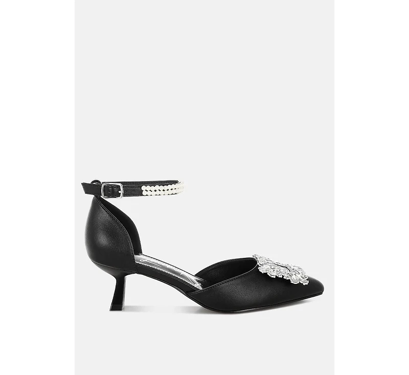 London Rag Onkana Diamante Brooch Kitten Heel Sandals Women