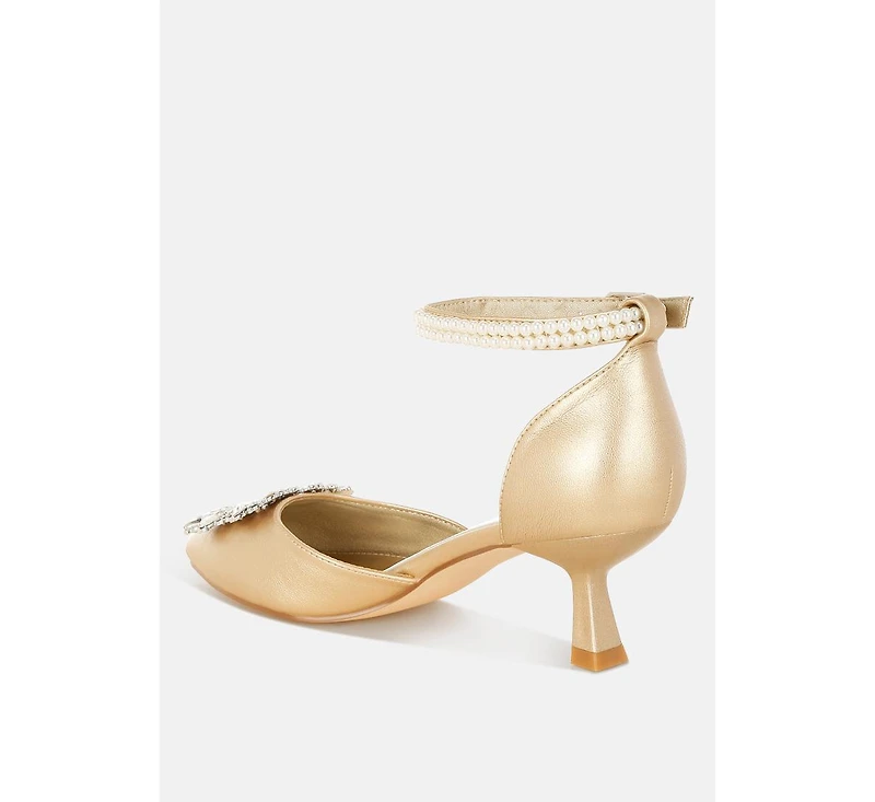 London Rag Onkana Diamante Brooch Kitten Heel Sandals Women