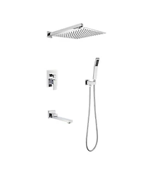 Rainsken Wall mounted shower system combo with hand shower, 12 inch shower head and tub spout, Silver
