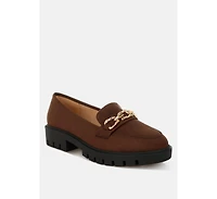Jacop Micro Suede Metal Chain Link Loafers