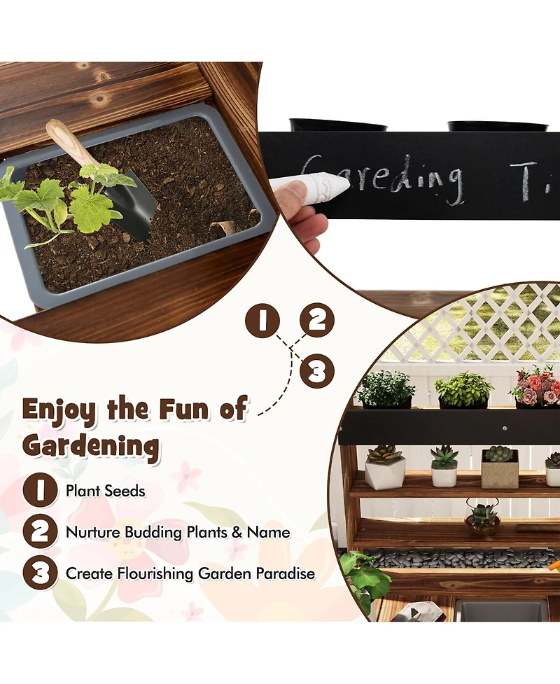 Gymax Kids Potting Bench Wooden Toy Gardening Center w/ Removable Sink & Chalkboard