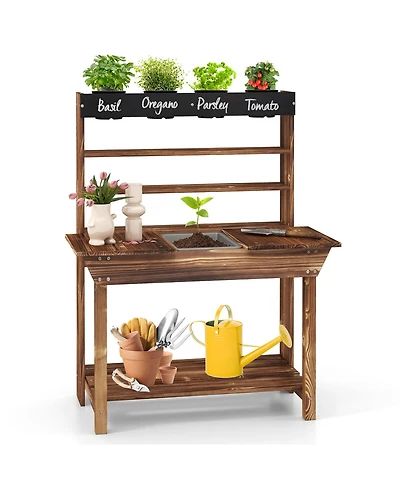 Gymax Kids Potting Bench Wooden Toy Gardening Center w/ Removable Sink & Chalkboard