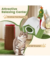 Gymax 48'' Mushroom Cat Tree for Indoor Cats w/ 2 Cute Condos Plush Perch Teasing Balls