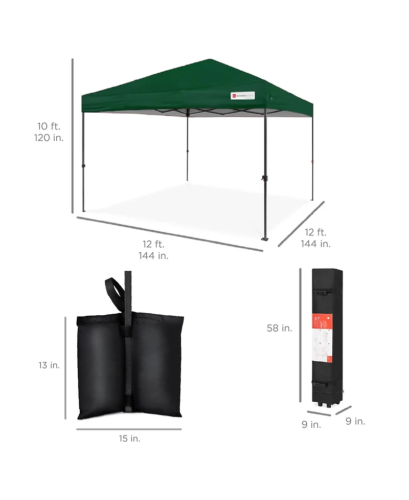 Best Choice Products 12x12ft Easy Setup Pop Up Canopy w/ 1-Button Setup, Wheeled Case, 4 Weight Bags