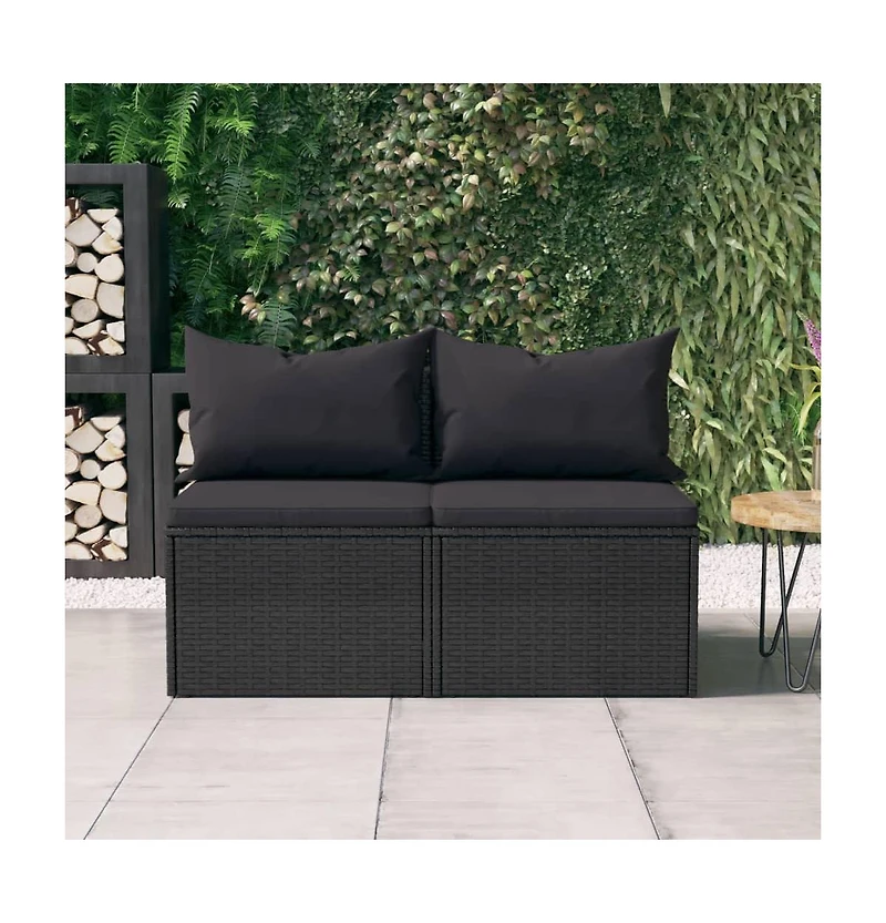 Garden Middle Sofa Black Poly Rattan Medium Modular