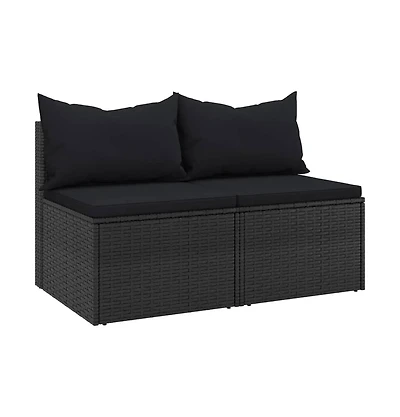 Garden Middle Sofa Black Poly Rattan Medium Modular