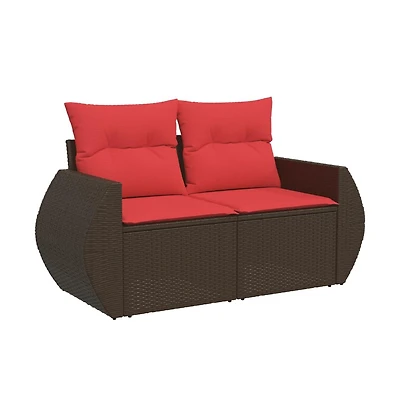 Patio Sofa with Cushions 2-Seater Brown Poly Rattan