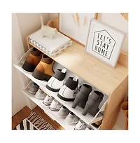 Chic Crate-31.5in Nordic Shoe Storage Cabinet 2 Flip-Drawer Organizer | Solid Wood Legs | Entryway/Narrow | White/Solid Wood