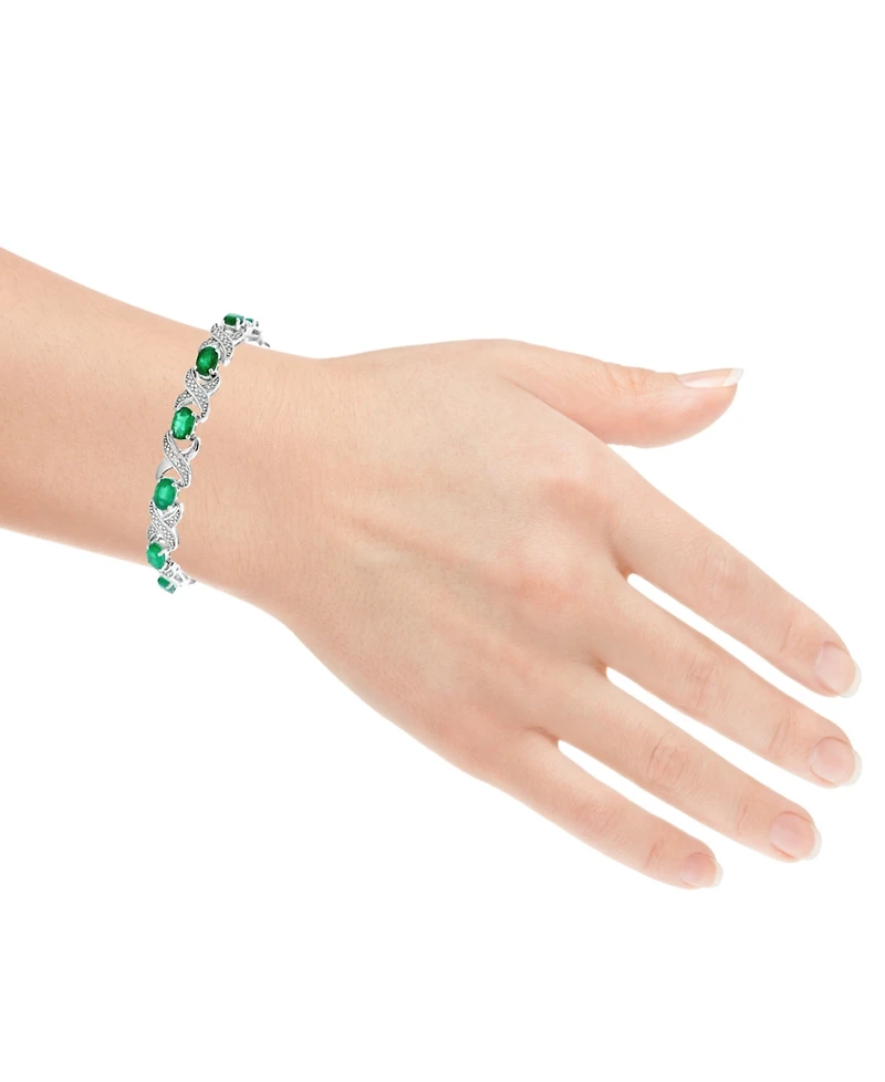 Macy's Oval Emerald (5.60 ct. t.w.) and Diamond Bracelet (0.005 ct. t.w.) in Sterling Silver