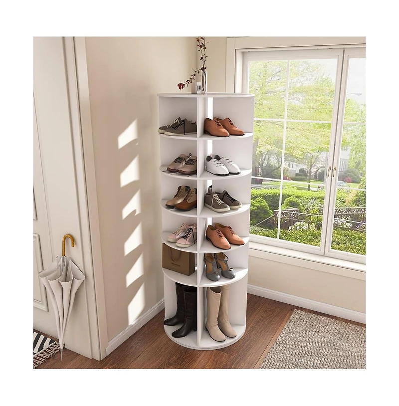 Chic Crate 6-Tier Rotating Shoe Rack Tower, 3608 Revolving Free Standing Organizer, Holds 24 Pairs White