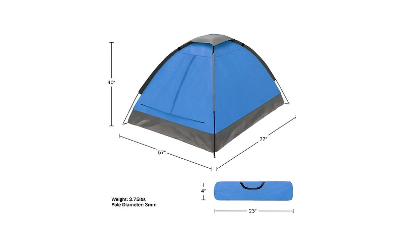 Wakeman Outdoors 2 Person Camping Tent, Blue