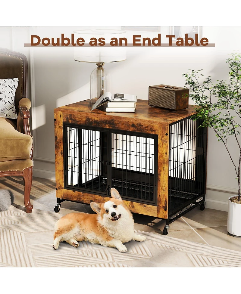 Gymax Dog Crate Furniture Industrial Dog Kennel w/ Flip-up Top Decorative Pet House