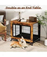 Gymax Dog Crate Furniture Industrial Dog Kennel w/ Flip-up Top Decorative Pet House