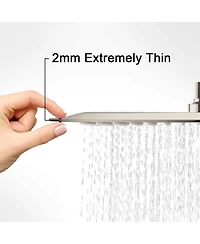 Rainsken 12 Inch Brushed Nickel Rain Shower Head, Square Ultra Thin 304 Stainless Steel Shower Head Full Body Coverage Waterfall Shower Head
