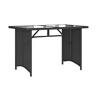 Patio Table with Glass Top Black 43.3"x26.8"x27.6" Poly Rattan