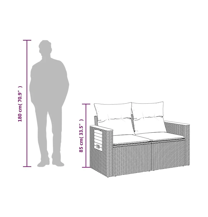 Garden Sofa Grey Pe rattan, powder-coated steel, solid acacia wood